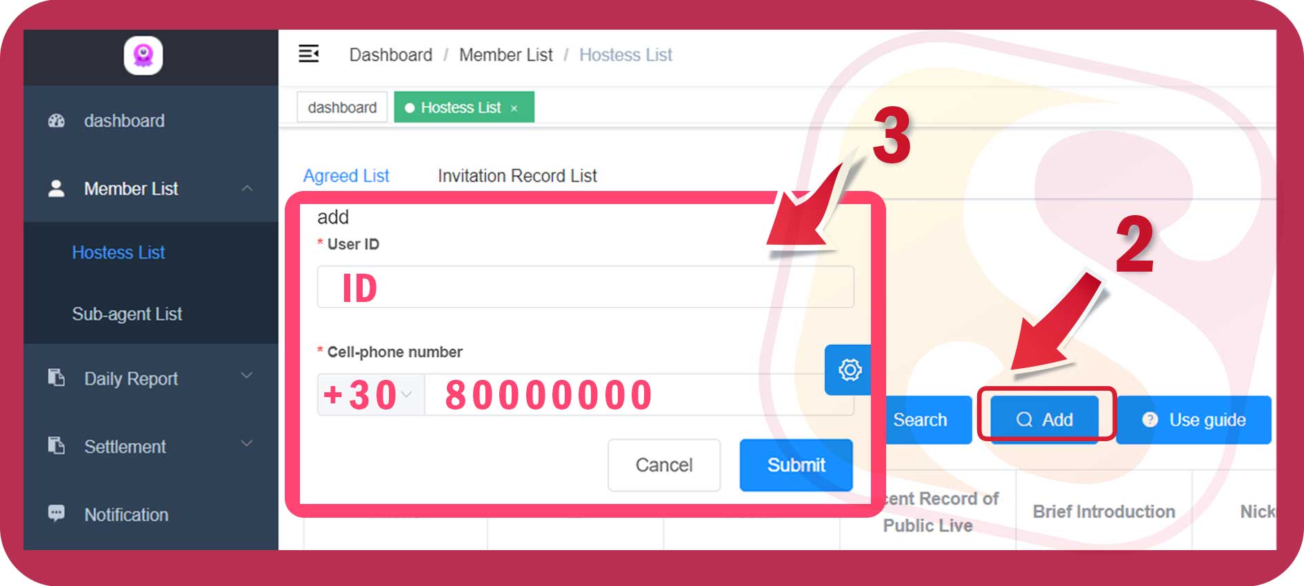 Chamet Agency Dashboard Sub Agent